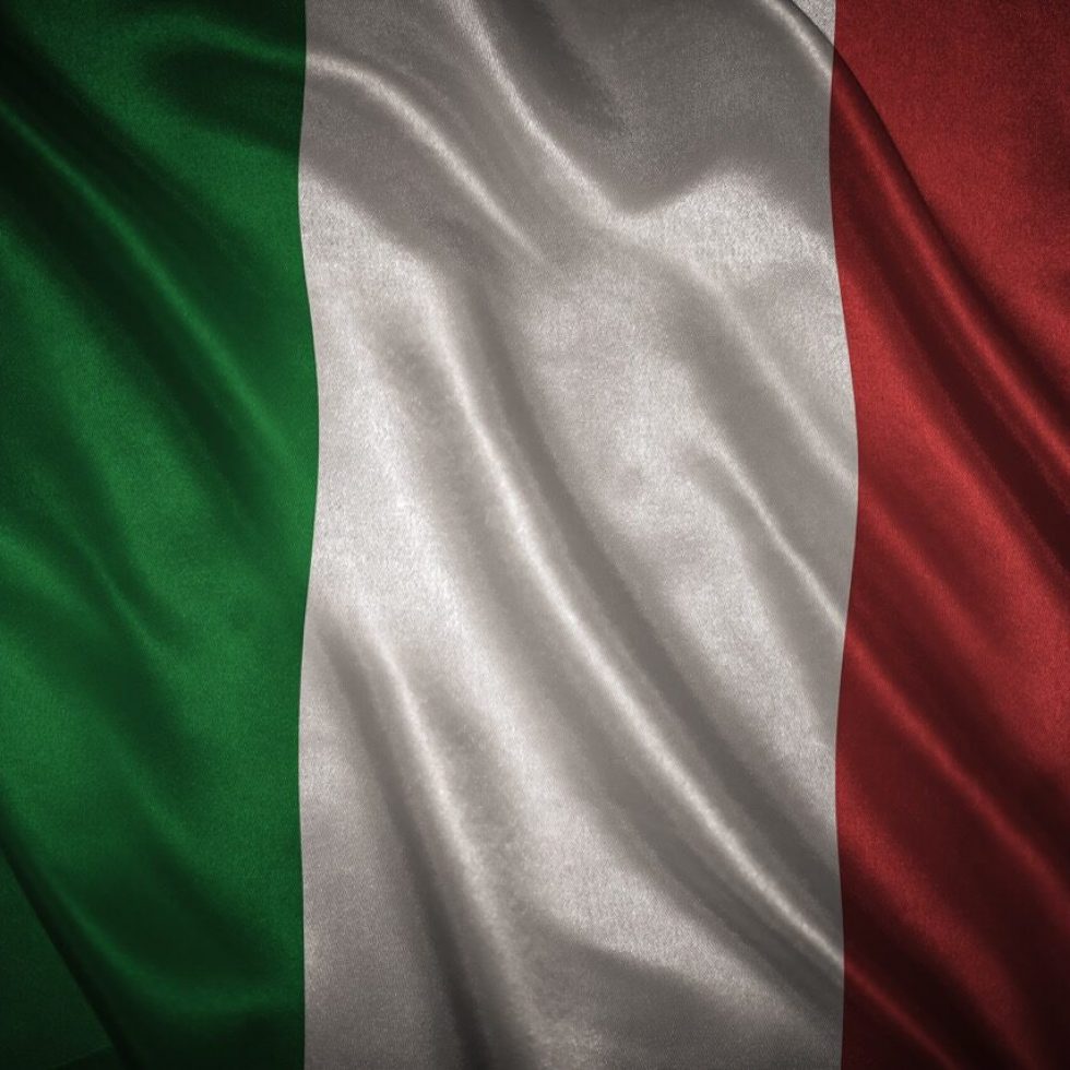 Flag with original proportions. Closeup of grunge flag of Italy